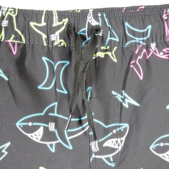 Hurley Black Multi Shark Print Swim Trunks, NEW, Size 14-16, 27"-36" Waist - Picture 2 of 6